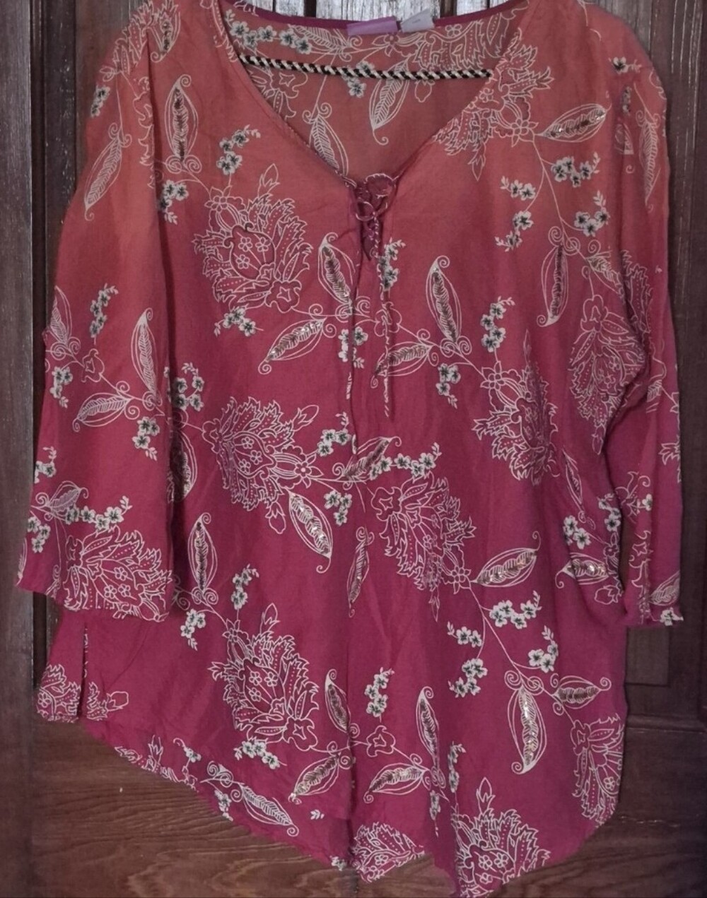 Cappagallo Red Orange Gradient Paisly Top 1X